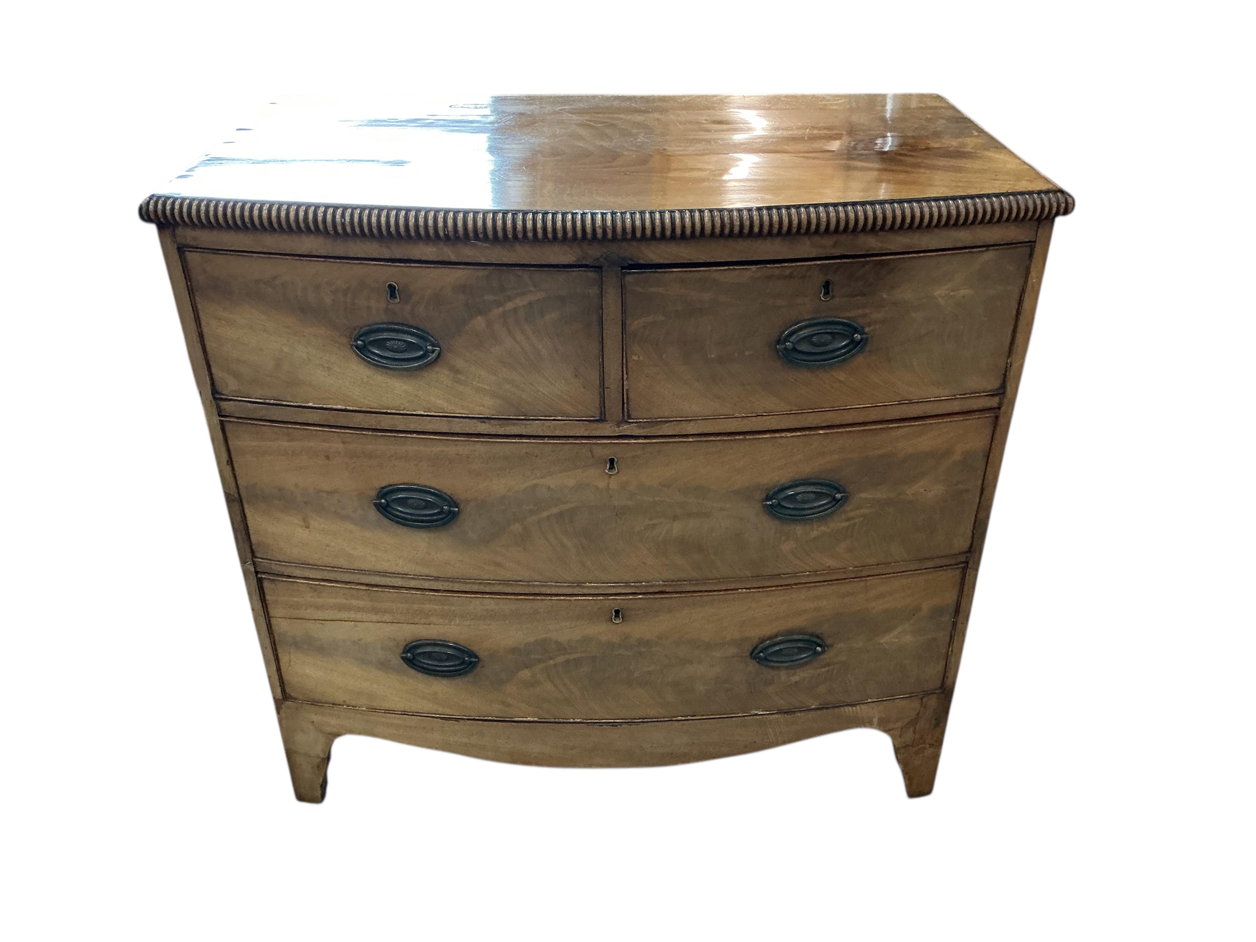 A Regency mahogany bowfront chest, width 92cm, depth 51cm, height 87cm